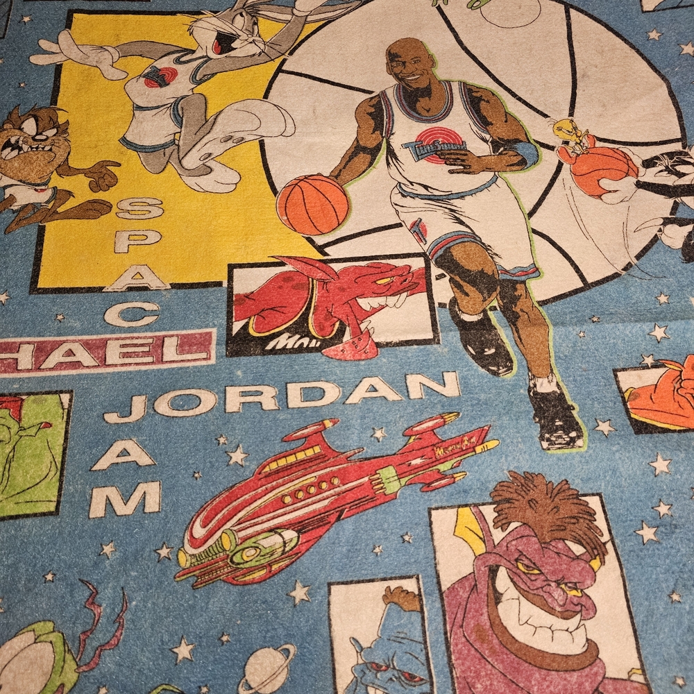 Vintage 1996 Space Jam Looney Tunes Michael Jordan 90” X 70” Blanket